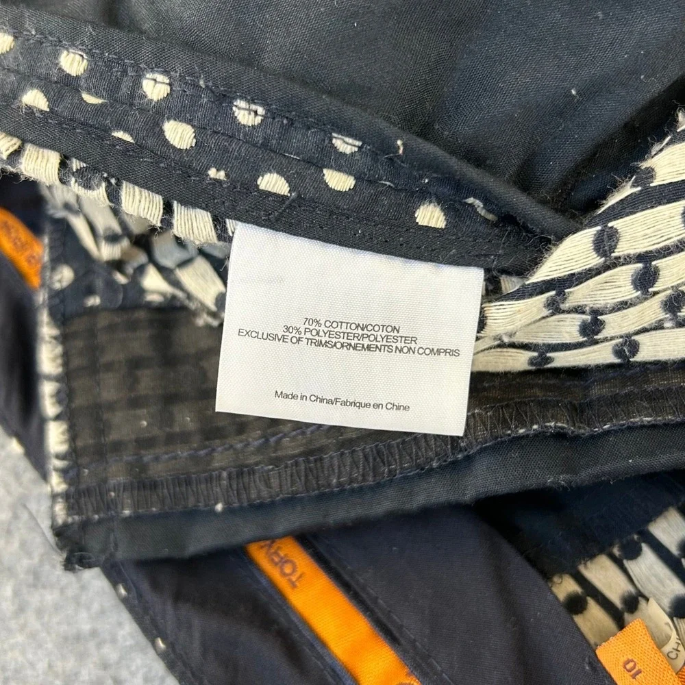 Tory Burch Jacquard Polka Dot‎ Cropped Pants Navy Blue White Slim Leg Womens 10